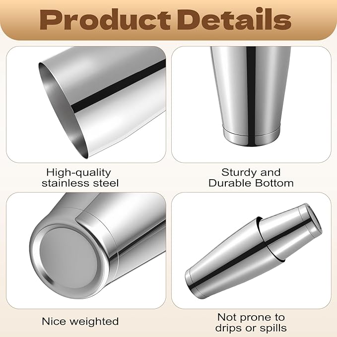 10 Pcs Cocktail Shakers, Professional Bar Shaker Boston Set, Boston Cocktail Shaker Set, Stainless Steel Martini Shakers Drink Mixer for Bartending, 18 oz & 27 oz (Silver)