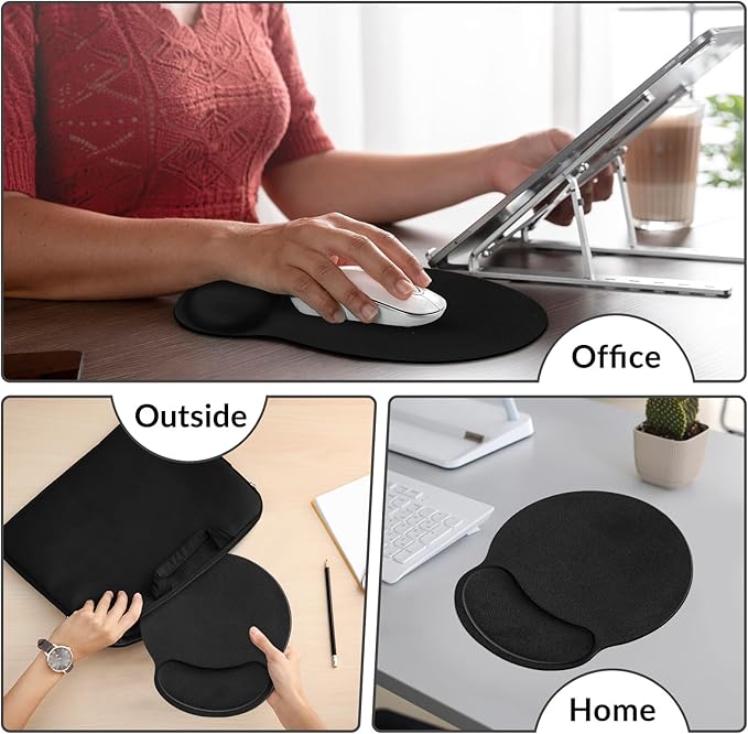 Ergonomic Mouse Pad with Wrist Rest, Black Mousepad with Non-Slip Rubber Base and Smooth Surface, Small Mouse Pads for Desk, Office Desk Accessories