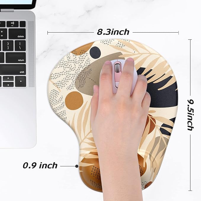 Hsurbtra Ergonomic Mouse Pad with Wrist Rest Support, Gel Mouse Pads with Non-Slip PU Base, Pain Relief Memory Foam Computer Mat, Cute Office Supplies Desk Decro Accessories, Brown
