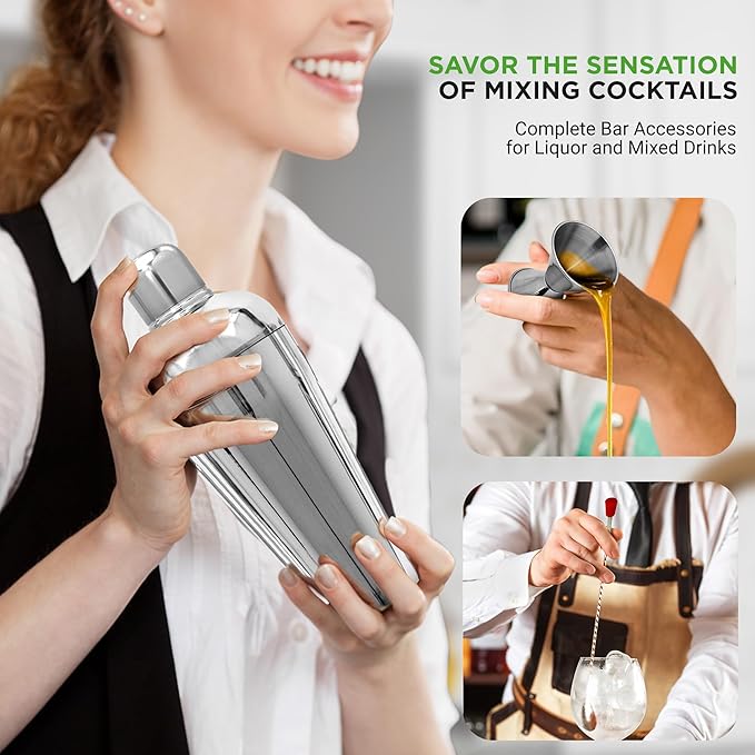 NutriChef 3 Piece Bartender Set | Professional Margarita Mixer & Cocktail Shaker Set Includes Cocktail Shaker, Jigger & Bar Spoon | Bartender Martini Mixology Barware | Perfect for Homes & Bars