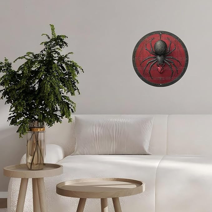 Antique Spider Halloween Tin Plaque - Gothic Round Metal Wall Art for Halloween Night Decor 12 * 12inch