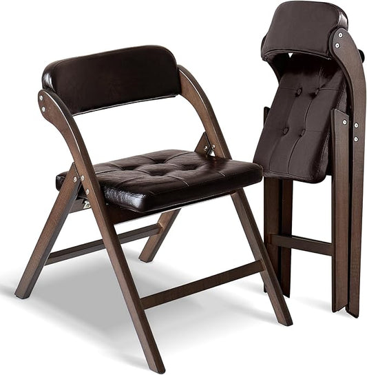 Wood Folding Chair with Padded Seats Set of 2, Foldable Dining Chair with Cushion, Comfortable Extra Chair, Portable Foldable Seating for Indoor Outside Events, Party, Wedding (Walnut Brown)