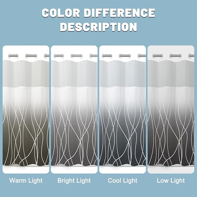 No Hook Ombre Dark Grey Striped Shower Curtain with Snap in Liner Set - Hotel Shower Curtain and Liner Set with See Through Mesh Top Window,Machine Washable, 71x74 INCH