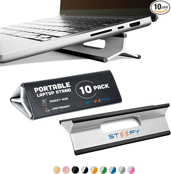 Steepy Portable Laptop Stand for Desk – Adjustable Height, & Portable Laptop Holder – Ergonomic Computer Stand for Cooling & Comfort – Slip-Proof, Sturdy Design – Universal Fit for 13-17 Inch Devices