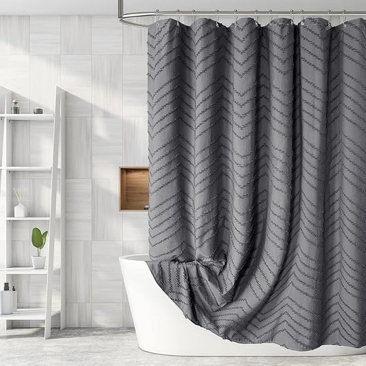 Extra Long Grey Boho Shower Curtain 78 Inch Grey Tufted Chevron Striped Fabric Shower Curtains for Bathroom Modern Shabby Chic Waterproof Cloth Shower Curtains