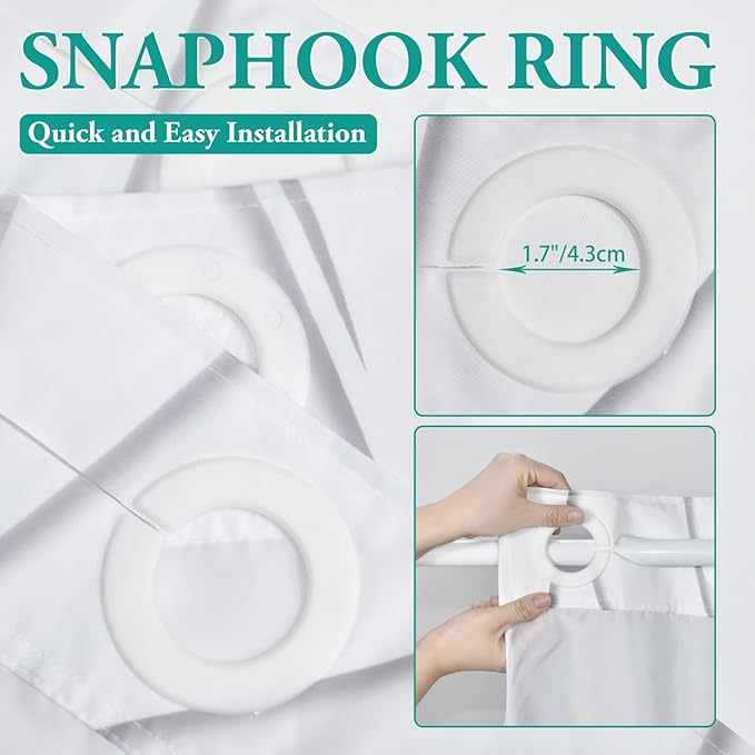 No Hook Grey Shadow Striped Long Shower Curtain with Snap in Fabric Liner Set - Hotel Shower Curtain and Liner Set with See Through Mesh Top Window,Machine Washable, 71x86 INCH