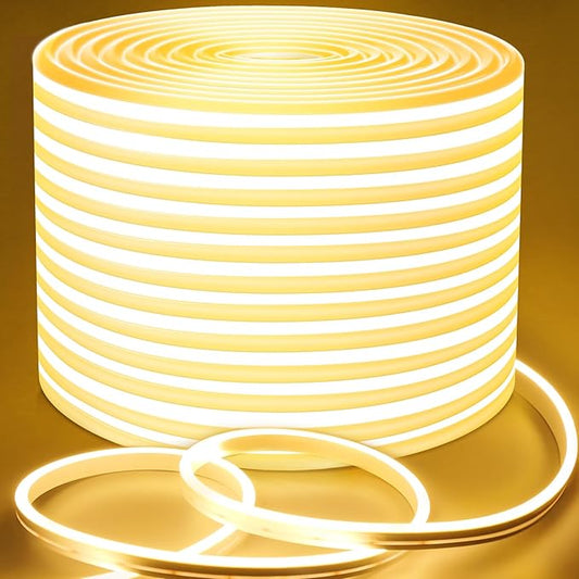 Lamomo LED Neon Lights, 24V Warm White Dimmable LED Rope Lights, 65.6ft Waterproof Flexible LED Strip Lights, Silicone 3000K Neon LED Strip for Bedroom Indoor Outdoor Decor