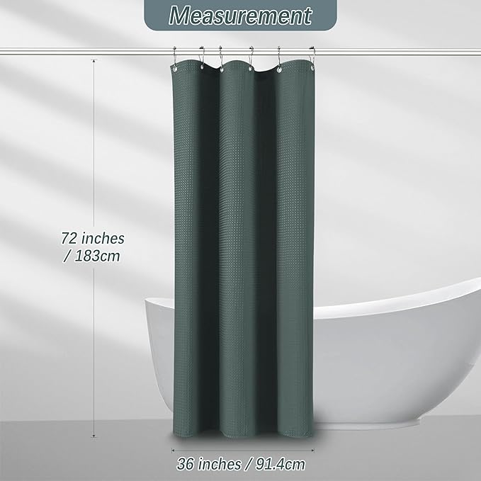 Stall Fabric Shower Curtain - Waffle Textured Small Heavy Duty Cloth Shower Curtains for Bathroom, 256GSM Narrow Hotel Spa Luxury Bath Curtain Set with 6 Hooks (36Wx72H, Stormy Weather)