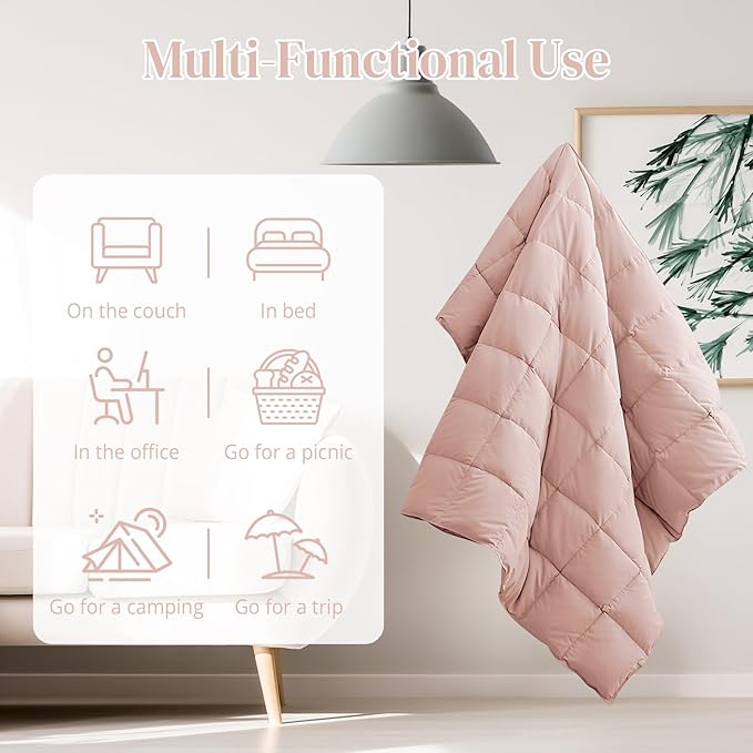 Peace nest Down Throw Blankets for Couch 50x70” Down Blanket for Indoor and Outdoor use Small Soft Lightweight Throw Blanket Pink