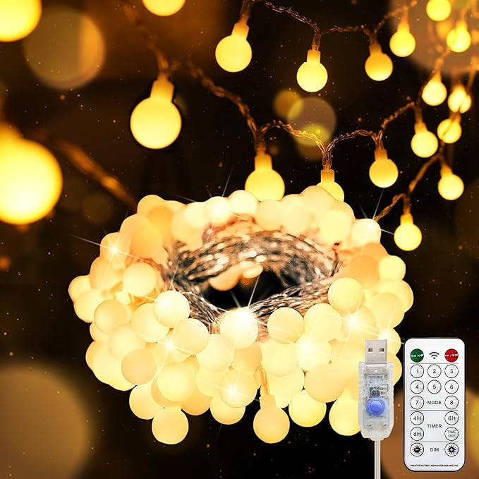 suddus Globe String Lights Bedroom, 100 Led Fairy Lights Plug in, Indoor String Lights for Christmas, Classroom, Backyard, Patio, Garden, Party, Wall, Living Room, Warm White