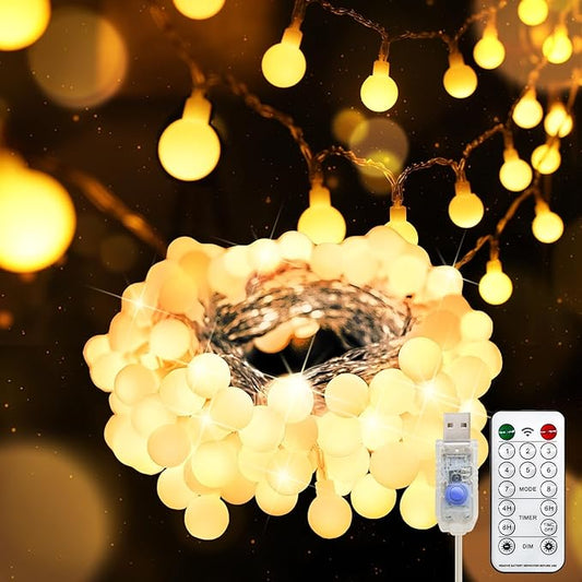 suddus Globe String Lights Bedroom, 100 Led Fairy Lights Plug in, Indoor String Lights for Christmas, Classroom, Backyard, Patio, Garden, Party, Wall, Living Room, Warm White
