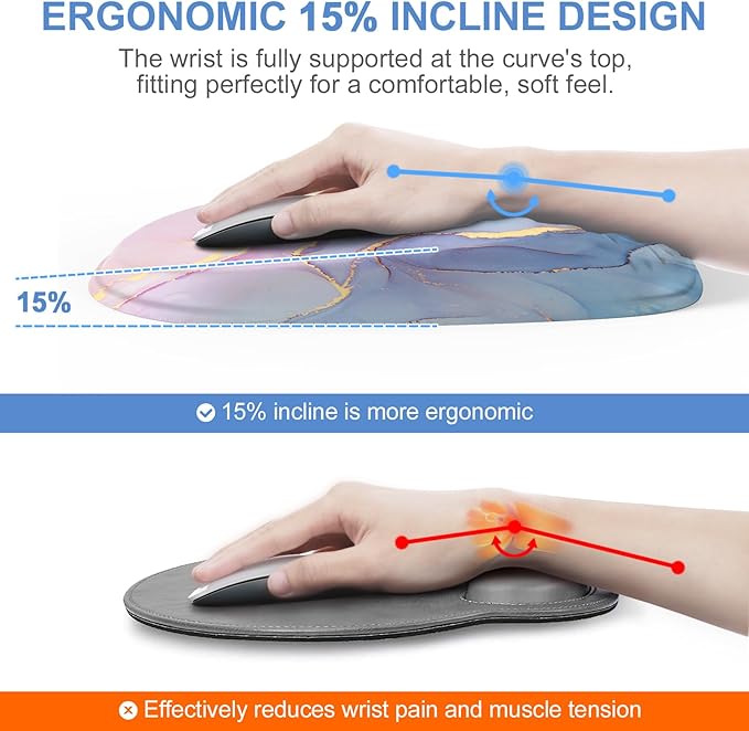 Mouse Pad with Wrist Rest, Comfortable Memory Foam Wrist Rest for Computer Keyboard, Ergonomic Mouse Pad Set for Easy Typing & Pain Relief - Blue Pink