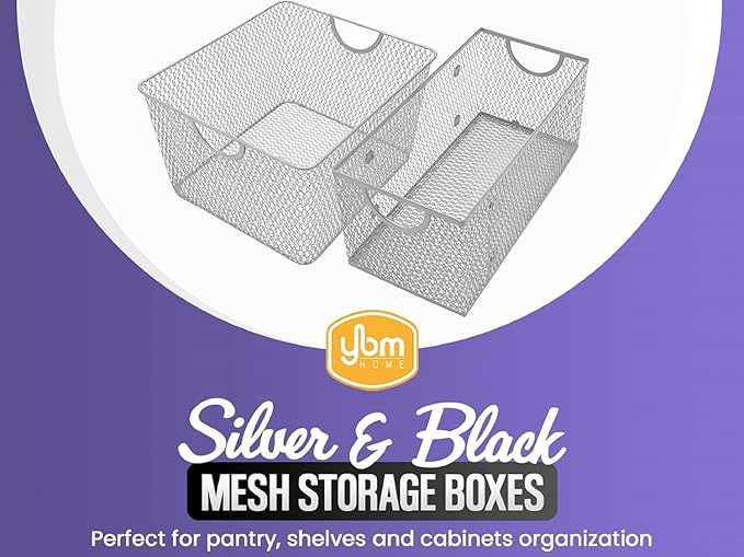 YBM HOME Kitchen Pantry Organizer Wire Baskets for Shelves, Cabinets, Pantry, Countertop, Mesh Open Storage Bin Metal Basket for Organizing Food Supplies, 3 Pack, 14.5x9.25x7
