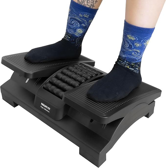 Mount-It! Ergonomic Footrest, Tilt Adjustable Individual Platforms, Height Adjustable Foot Rest with Massage Surface, Under Desk Foot Stool for Office, Leg Support and Improved Posture, Black