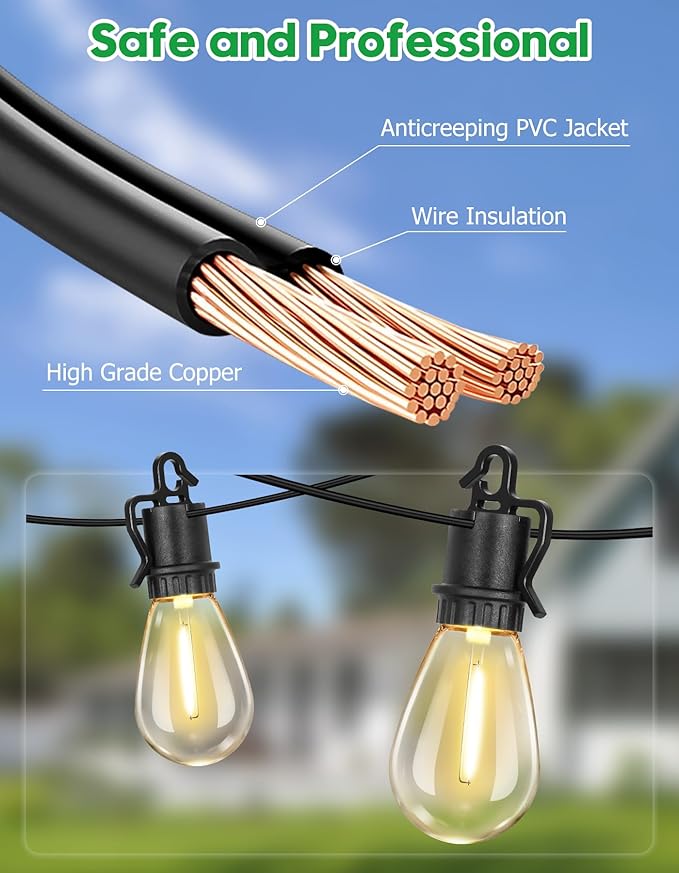 100FT Outdoor String Lights with 35 Shatterproof Patio Deals S14 Vintage Edison Bulbs E12 Sockets,2700K Dimmable Outdoor Lights,IP55 Waterproof LED String Lights for Outside, Patio Lights