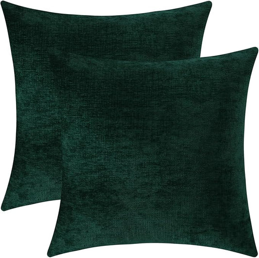 Jeneoo Hunter Green Decorative Throw Pillow Covers Soft Chenille Comfy Square Couch Cushion Cases for Living Room Sofa Decor (Set of 2, 18 x 18 Inches)