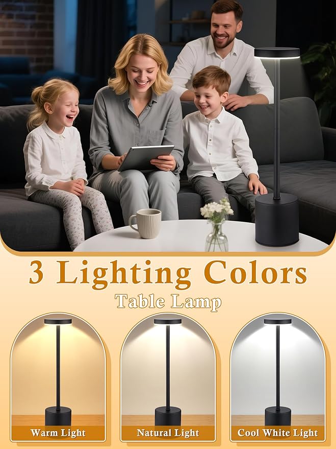 Cordless Table Lamps Set of 2,6000mAh Battery Operated Lights,Dimmable+3 Colors Rechargeable Lamp Cordless Lamp,Portable Wireless Small Table Lamp for Bedroom/Kitchen/Bathroom/Dining/Outdoor [Adapter]