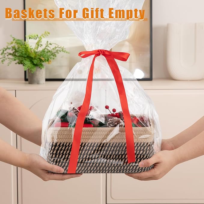 OIAHOMY 4 Pack Storage Baskets for Organizing, Small Bins for Shelves, Cute Decorative Storage Bins, Organizer Baskets for Gifts Empty, 11.8''Lx7.8''Wx4.7''H,Black/Yellow