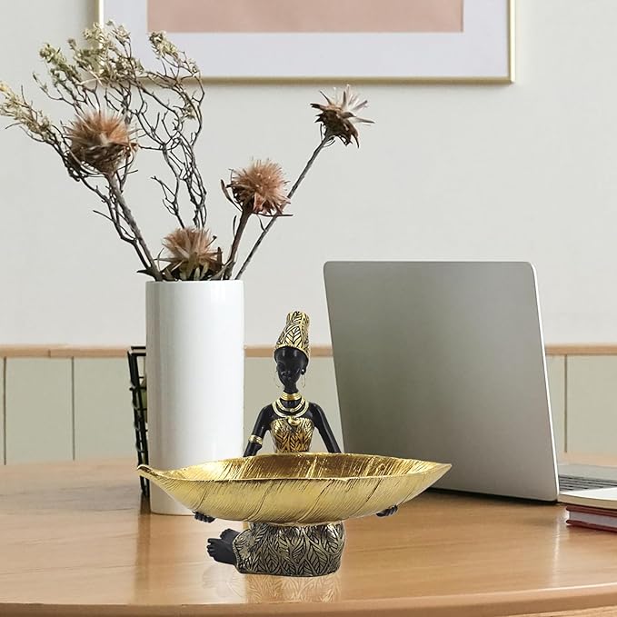 African Statues and Sculptures for Home Decor, Tribal Art Figurines for Living Room Decorations, Gold Vintage Aesthetic Ornament for Bookshelf and Tables, Housewarming Gifts for Women