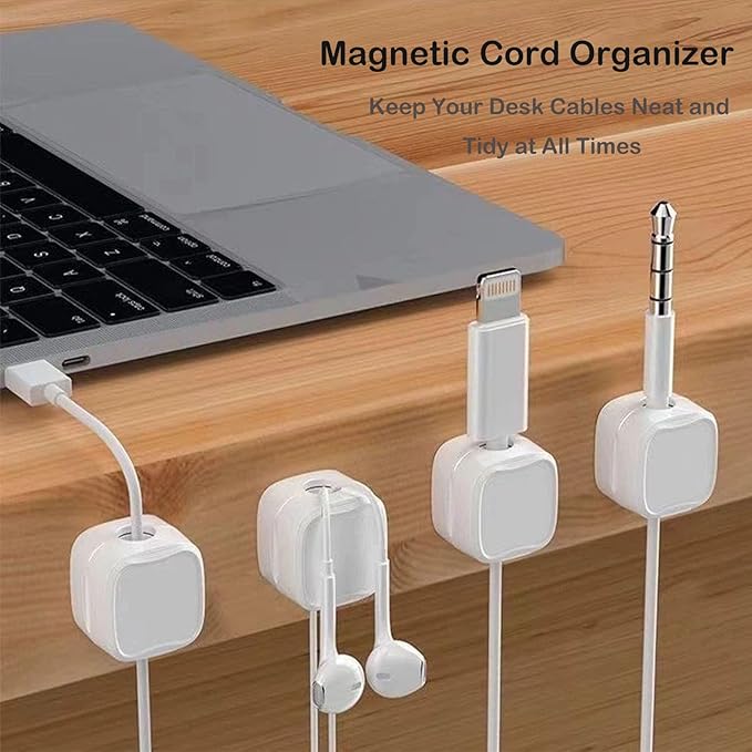 10 Pack Cord Organizer, Magnetic Cord Holder, Cable Clips for Desk, Adhesive Cable Management Wire Keeper for Nightstand, Home, Office, Desktop, Car, Wall (White)
