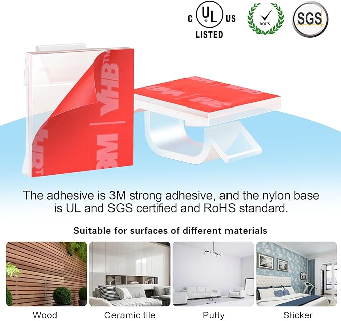 60 PCS XHF 3/4” Adhesive Cable Wire Clips Clear, Cable Staples Outdoor Cable Management Wire Organizer Cord Holder for Under Desk, Car, Wall, TV PC Ethernet Cable WCL7-clear-60p