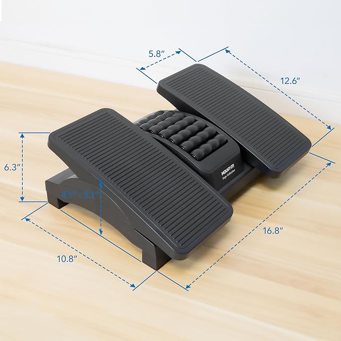 Mount-It! Ergonomic Footrest, Tilt Adjustable Individual Platforms, Height Adjustable Foot Rest with Massage Surface, Under Desk Foot Stool for Office, Leg Support and Improved Posture, Black
