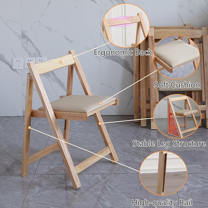 Folding Dining Chairs with Padded Seat Lightweight sillas para Fiestas,2 Pack Folding Chair for Dinner,Party Wedding,Picnic Event, 196LB Weight Capacity(Wood)