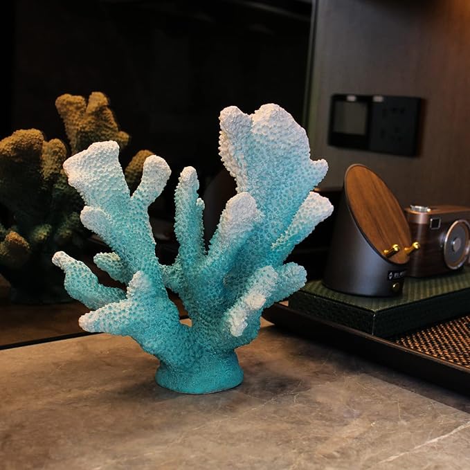 Accessoryway Turquoise Shades Artificial Beach Coral Coastal Decor Resin Coral Statue Nautical Decorations Hawaiian Beach Home Bedroom Party centerpieces for Tables-8.2"