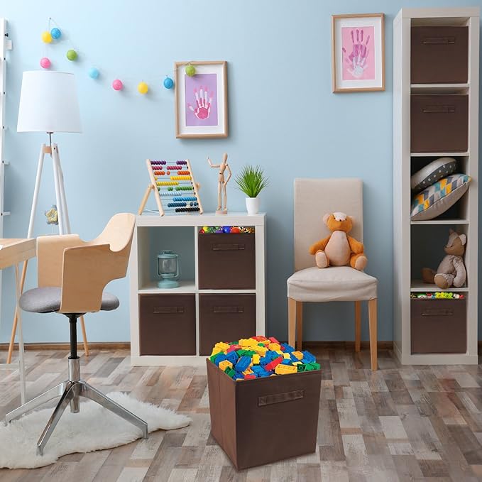 Sorbus Foldable Storage Cubes - 6 Fabric Baskets for Organizing Pantry, Closet, Shelf, Nursery, Playroom, Toy Box, Cubby -11 Inch Dual Handle Collapsible Closet Organizers and Storage Bins (Chocolate)