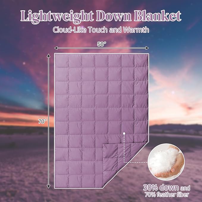 Peace nest Down Throw Blankets for Couch 50x70” Down Blanket for Indoor and Outdoor Throw Blanket use Soft Lightweight Throw Blanket Light Purple