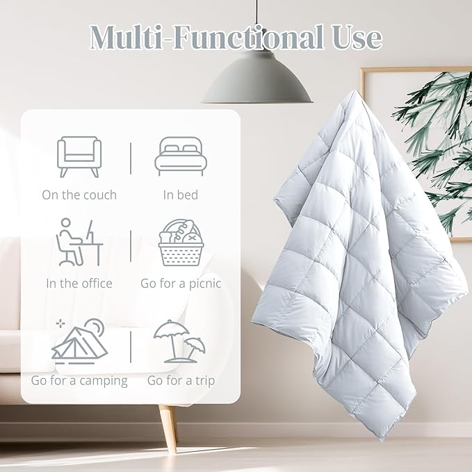 Peace nest Down Throw Blankets for Couch 50x70 Down Blanket for Indoor and Outdoor use Small Soft Lightweight Throw Blanket Bleach White