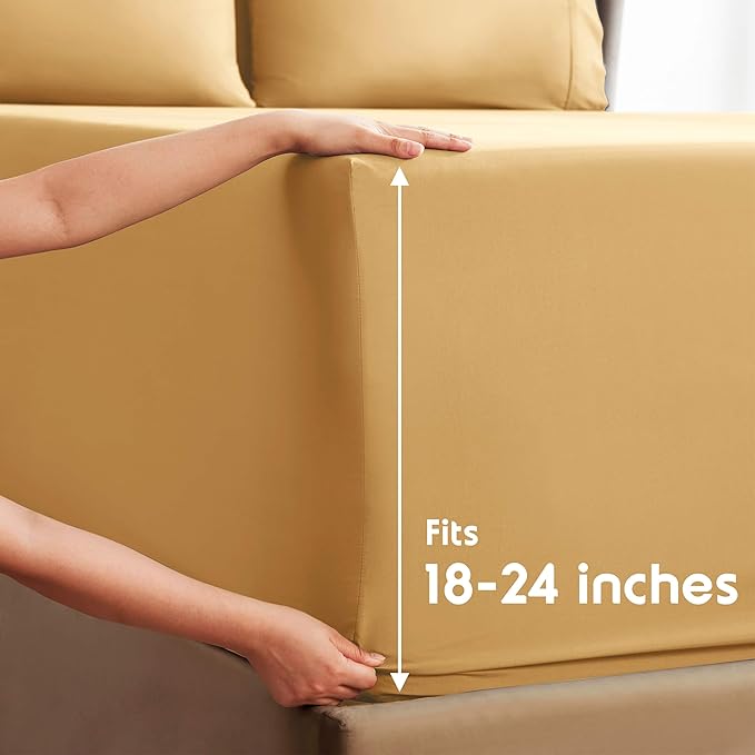 Nestl Extra Deep Twin Sheet Set - 4 Piece Breathable & Cooling Sheets - Hotel Luxury Bedding Set w/18-24 Inch Deep Pockets - Easy & Secure Fit - Super Soft, Wrinkle Free & Comfy - Camel Gold