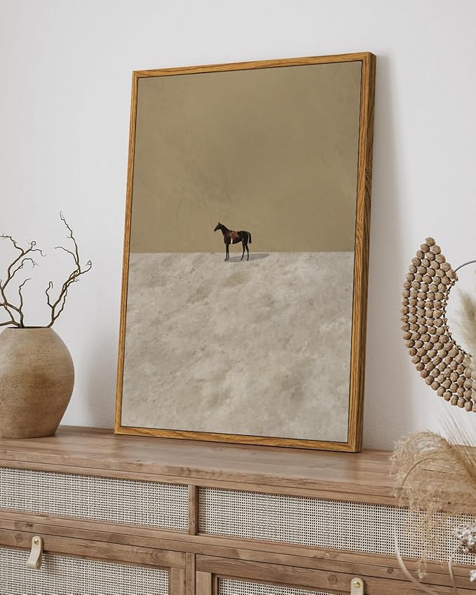 VIYYIEA Vintage Framed Horse Wall Art Decor, Living Room Bedroom Lonely Horse Pictures Retro Wall Decor, Framed Canvas Prints Artwork, Abstract Moody Paintings,12x16 Inch
