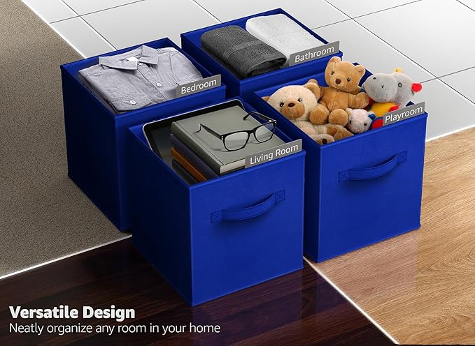 Sorbus Foldable Storage Cubes - 6 Fabric Baskets for Organizing Pantry, Closet, Shelf, Nursery, Playroom, Toy Box, Cubby -11 Inch Dual Handle Collapsible Closet Organizers and Storage Bins -Royal Blue