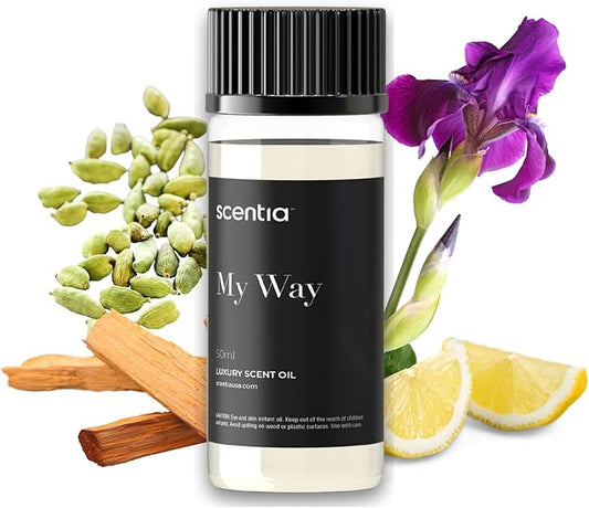 Scentia My Way Hotel Diffuser Oil Inspired by The 1 Hotel Miami Beach- 50 ml 1.69 fl oz - Essential Oil Blend Sandalwood, Cedar & Lemon Notes for Aromatherapy Diffusers and Humidifiers
