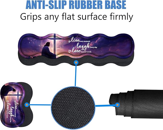 4 in 1 Ergonomic Memory Foam Mouse Pad Wrist Rest Set, Large Gaming Desk Pad + Keyboard Wrist Rest + Mouse Wrist Cushion + Coaster for Home Office Study Gaming, Christian Cross Quote Live Laugh Love