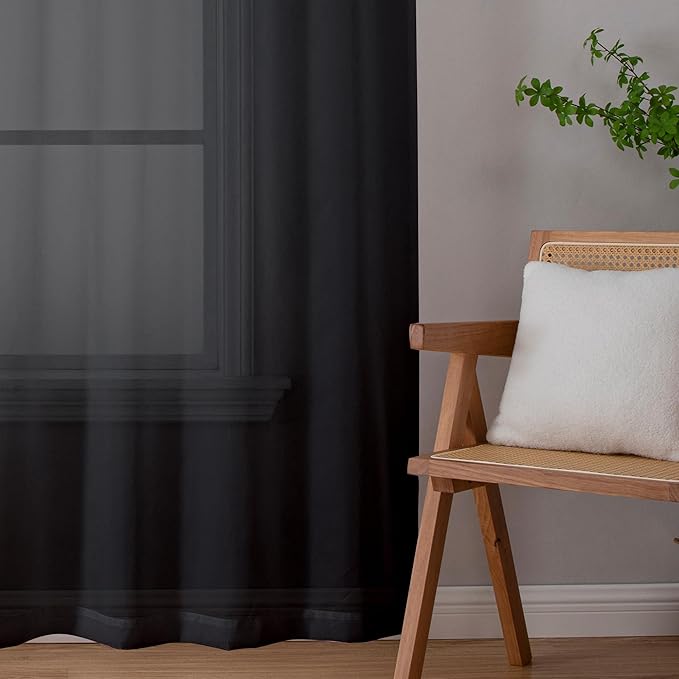 Aiyufeng Black Curtains - Farmhouse Semi Sheer Window Covering, Light & Airy Privacy Panels for Bedroom, Living Room, Patio, Glass Door, 40 inch Width x 45 inch Length, Set of 2