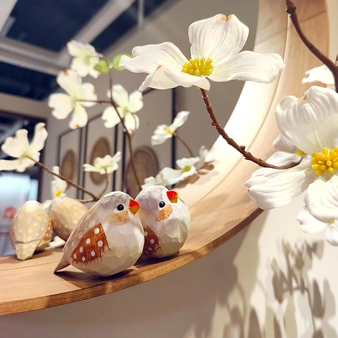 Handmade Wooden Carved Bird Decor Sculpted Hand-Painted Bird Figurines Small Home Decor Bird Statue Shelf Decor BFF Gifts for Bird Lovers (Brown Zebra Finch)
