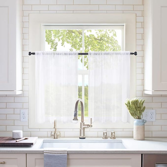 MIULEE 2 Panels Kitchen Tiers Half Window Sheer Curtains Rod Pocket Voile Drapes for Kitchen Bathroom Small Windows 29 by 40 Inch White