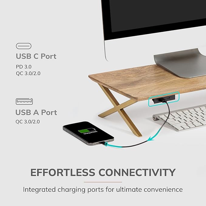 Anji Mountain Monitor Stand - Desktop Organizer & Laptop Riser, Ergonomic Monitor Riser, Space-Saving Monitor Stand for Desk, Durable Construction, Easy Assembly, Ideal for Home & Office,Natural
