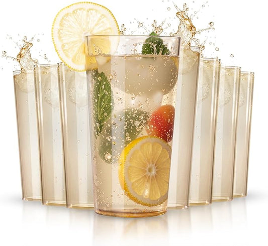 Liacere Plastic Drinking Glasses (Set of 12) 18oz Highball Brown Reusable Plastic Glasses Colors，Kitchen Water Glasses Cup, Bar Tumbler Glassware Set for Beer, Juice, Cocktail, Whiskey, Milk