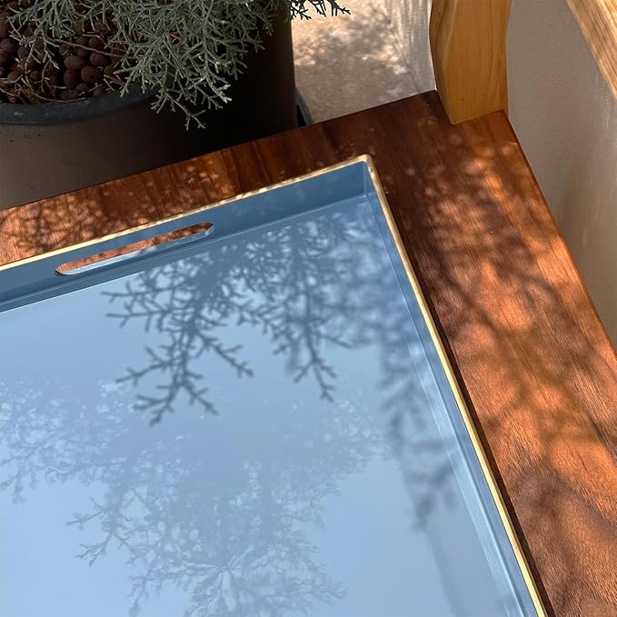 Blue Sturdy Acrylic Serving Tray with Handles-15.7x11.8Inch, Morden Plastic Rectangular Serving Tray for Coffee Table Bathroom, Ottoman, Home Decor(Rectangular - Light Blue)