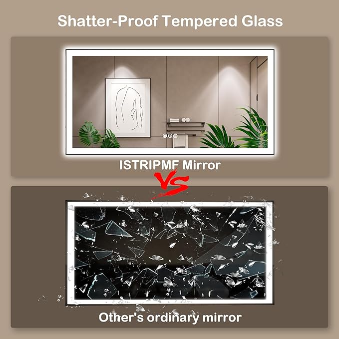 55x36 Inch LED Bathroom Mirror with Black Frame, Backlit and Front Lighted Bathroom Mirrors for Wall, Anti-Fog, Dimmable, Memory, Shatterproof, LED Vanity Mirror for Bathroom