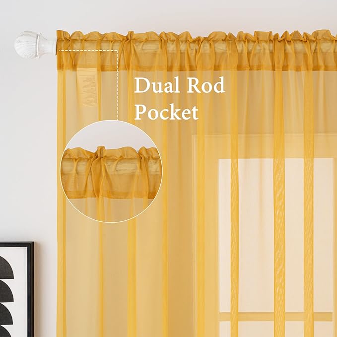MIULEE 2 Panels Solid Color Sheer Window Curtains Elegant Window Voile Fall Panels/Drapes/Treatment for Bedroom Living Room (54X72 Inches Gold)