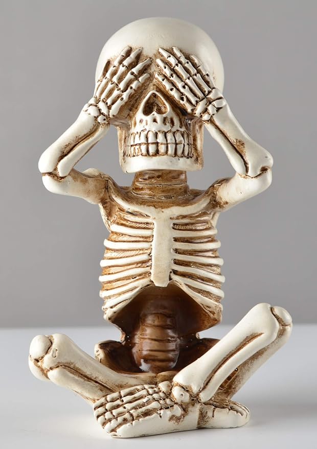 JORAE Skeletons Statue Hear See Speak No Evil Baby Halloween Figurines Home Decorative, Set of Three, 4.8 in, Oyster White Polyresin