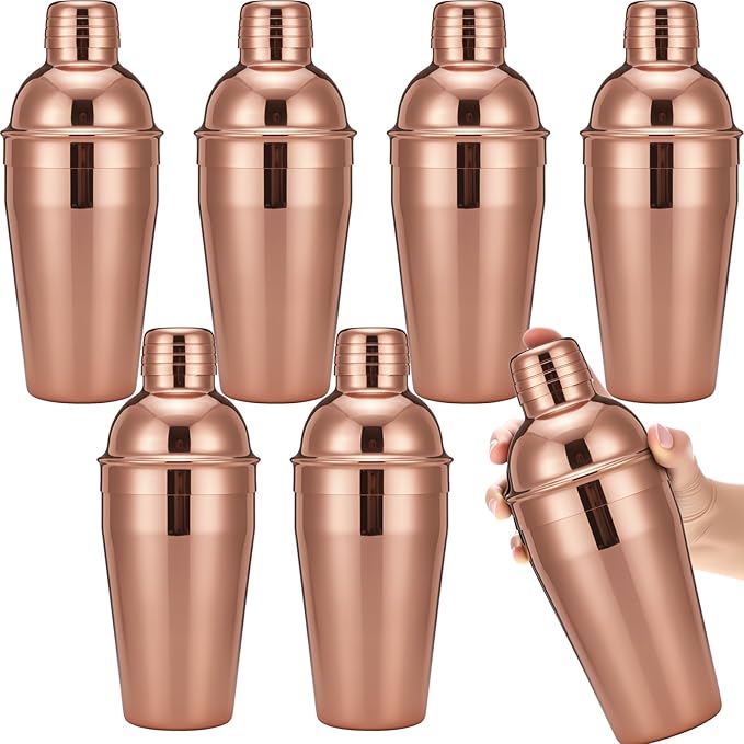 Nitial 6 Pcs Bar Cocktail Shaker Professional Stainless Steel Martini Drink Mixer Built-in Strainer for Bartending No Leaks Shaker for Bar Party Drink Mixer (Rose Gold,18.6 oz)