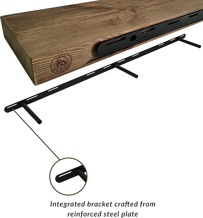 Wood Floating Shelves,48 inch Rustic Wood Wall Shelves for Bathroom Living Room Bedroom Kitchen Farmhouse Laundry Room Set of 2,Handmade-Thickened Wall Shelf (Black Walnut, 48''x8''x1.5'')