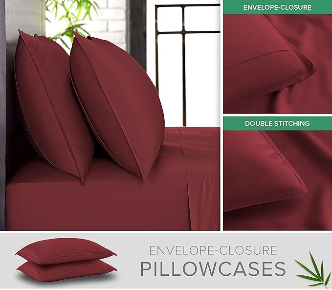 California King Sheets by Pure Bamboo, Genuine 100% Organic Viscose Derived from Bamboo Bed Sheet Set, Soft & Cooling, Double Stitching, Lifetime Quality Promise (California King, Merlot)