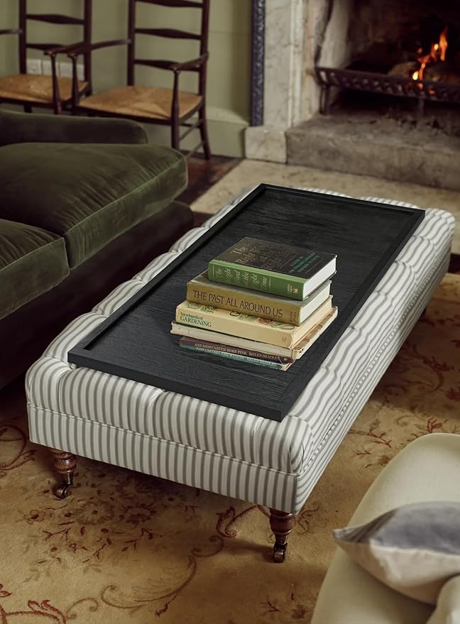 40"x20" Extra Large Long Rectangle Ottoman Table Tray - Black Rustic Wooden Serving Tray for Farmhouse Decorative Oversized Coffee Table Trays Living Room Kitchen Counter Breakfast