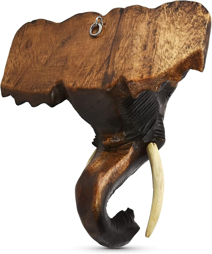 AeraVida Powerful Thai Elephant Head Trophy Mount Sculpture Hand Carved Wood Wall Art | Large Elephant Head Statue for Home Decor (Style2)